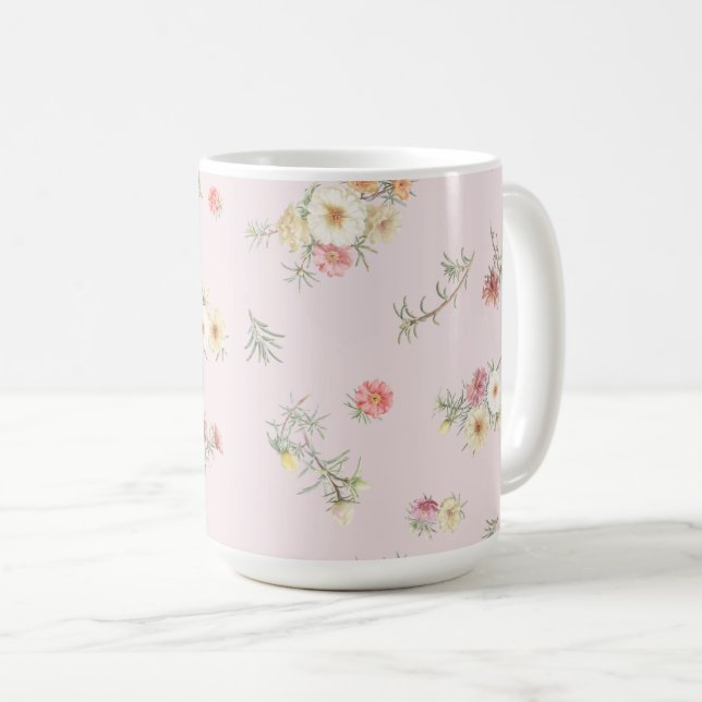 Mug Douce mousse rose eau-forte florale aquarelle (Devant droit)