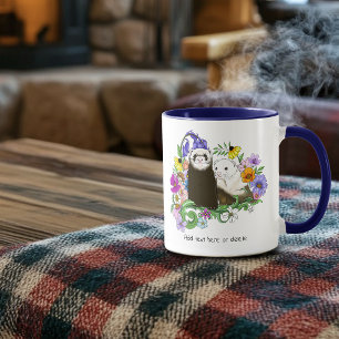 Mug Douce Paire de Furets Floraux Bleus Fantaisistes