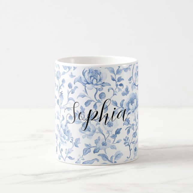 Mug Douce Robe Blanche Fleurie Bleue pour une Baby Sho (Centre)