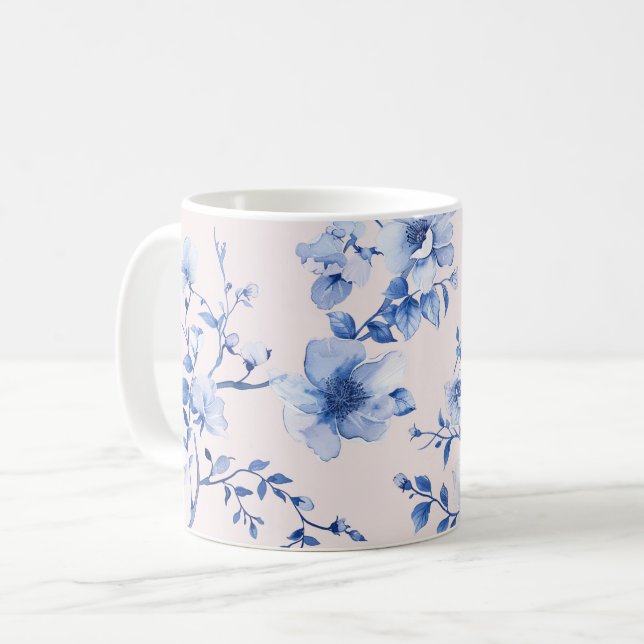 Mug Douce Touche Fleurie Bleue pour une Fête de Mariag (Devant gauche)