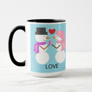 Mug Douces personnes de neige amoureuses : Bleu clair