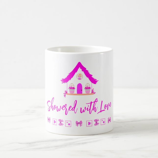 Mug Douche avec Love baby shower maison rose (Centre)