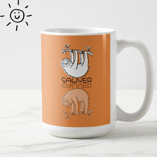 Mug Doudou Paresseux Orange Réflexion Doodle Nom Perso