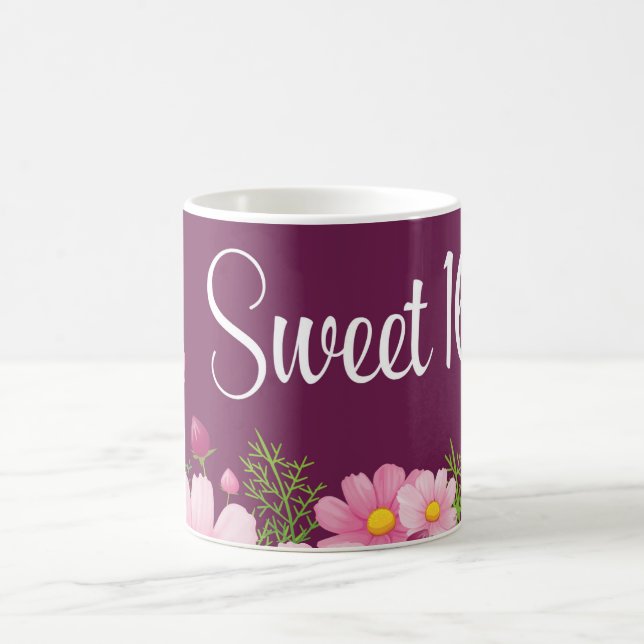 Mug Doux 16 Anniversaire Avec Marguerites Roses (Centre)