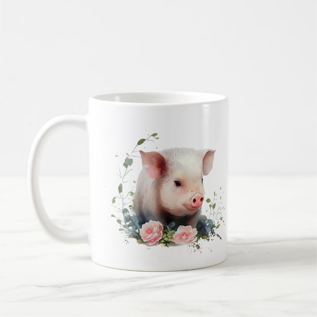 Mug Doux bébé porcelet avec des fleurs Mignon animal d (Gauche)