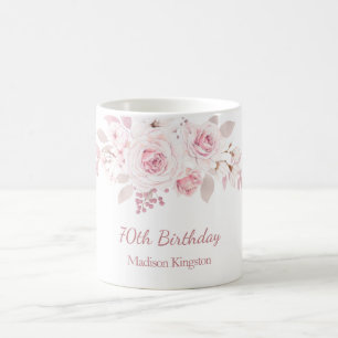 Mug Doux Blush rose Floral 70e anniversaire de fête ca