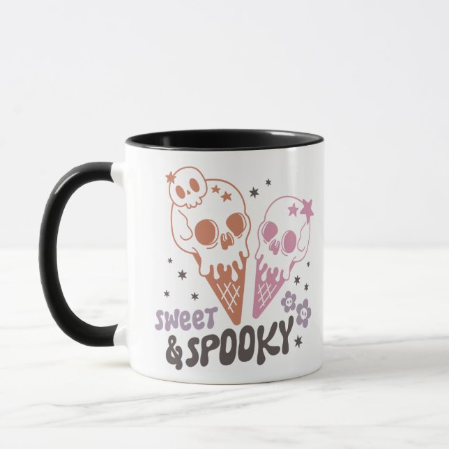 Mug Doux et effrayants crânes et étoiles blancs Hallow (Gauche)