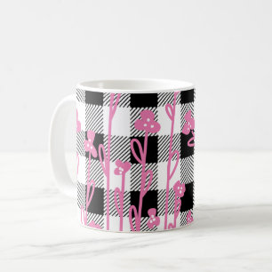 Mug Doux fleur sauvage rose mignon doodé noir blanc pl