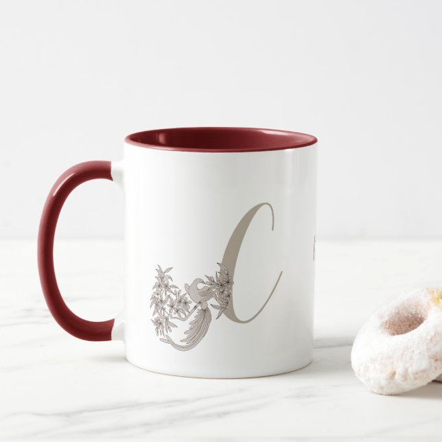Mug Dove Elegant Monogramme Initiale C Personnalisé (Avec donut)