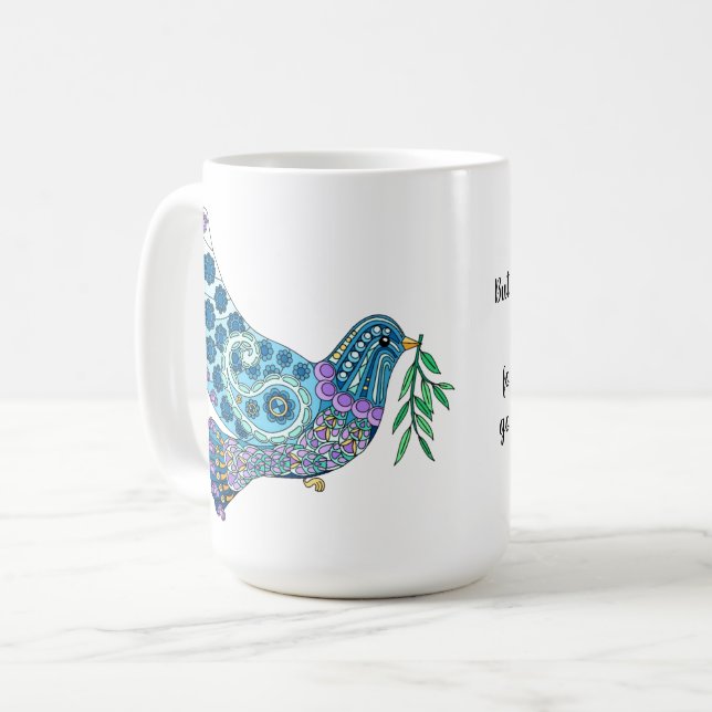 Mug Dove of Peace w Verse des Galates 5:22 (Devant gauche)