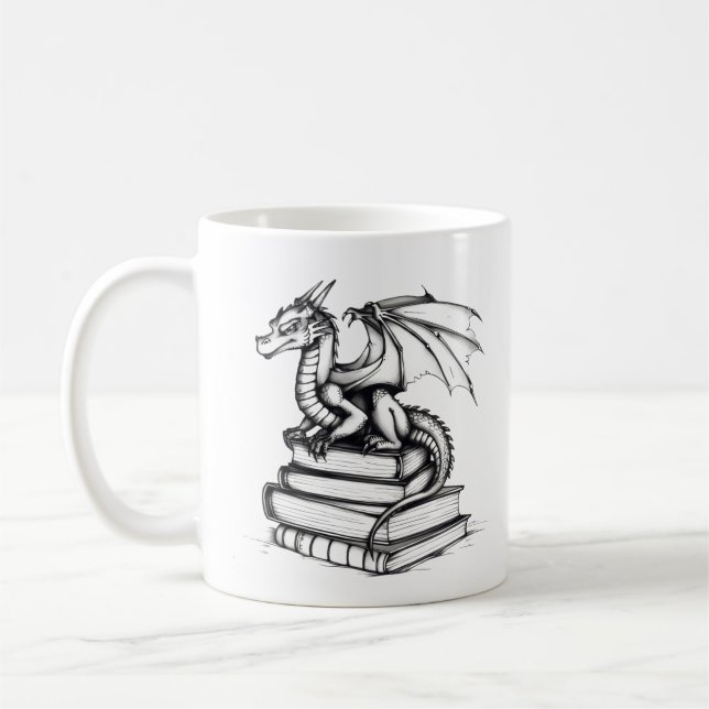 Mug Dragon and Books Line Art (Gauche)