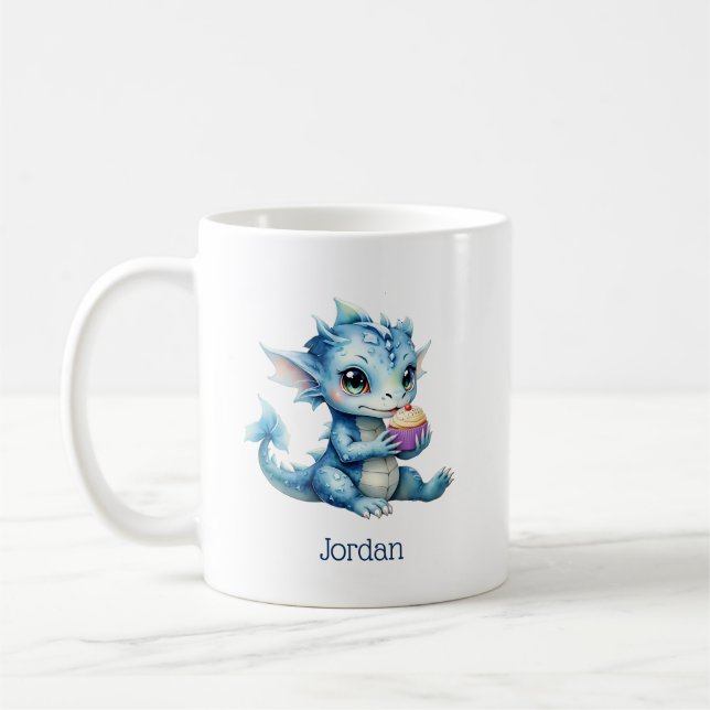 Mug Dragon Bébé Bleu Mange un Cupcake (Gauche)