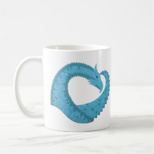 Mug Dragon cardiaque turquoise en blanc