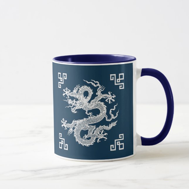 Mug Dragon chinois vintage en blanc (Droite)