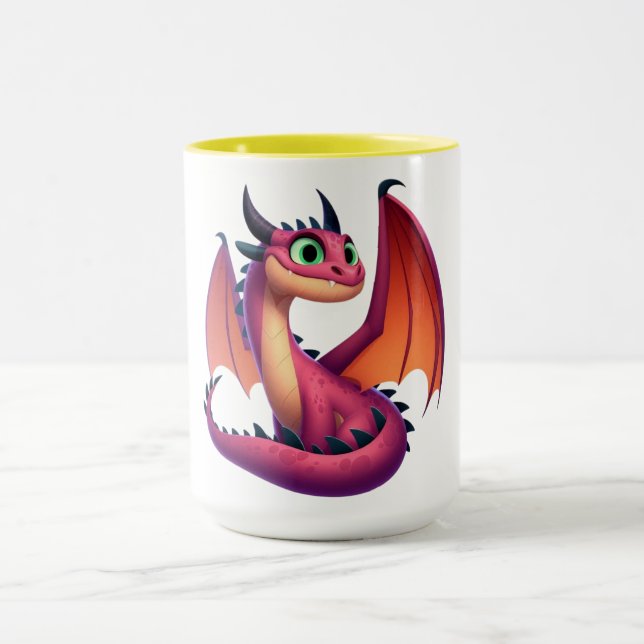 Mug Dragon de dessin animé mignon violet/rouge (Centre)