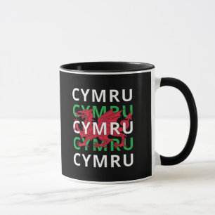 Mug Dragon gallois rouge Cymru Texte répétitif Racines