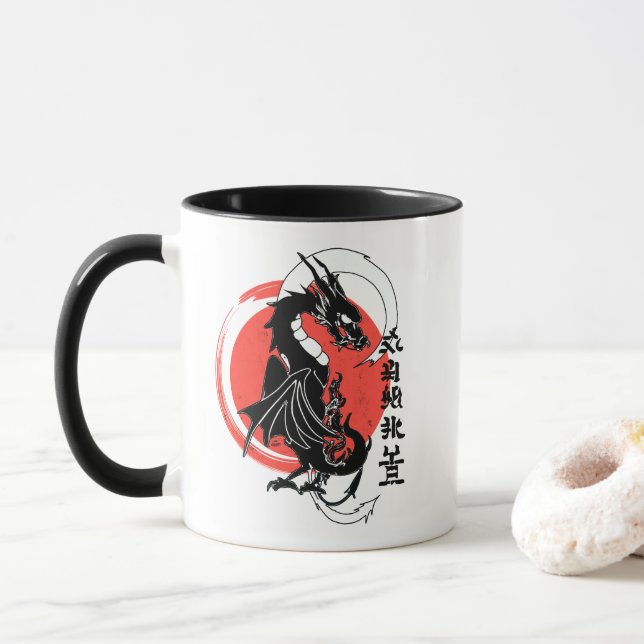 Mug Dragon noir, lune rouge (Avec donut)