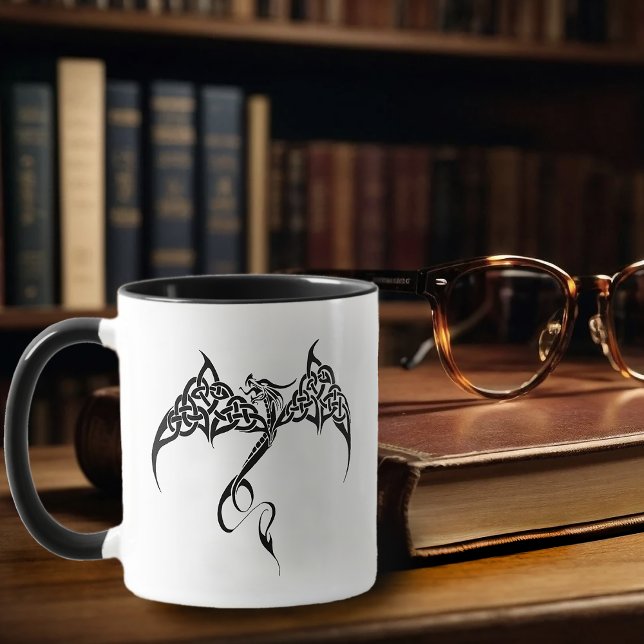 Mug Dragon Tribal Celtique Entrelacs Noir Blanc Fantas (Créateur téléchargé)
