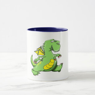Mug Dragon vert caricature marchant sur ses pieds