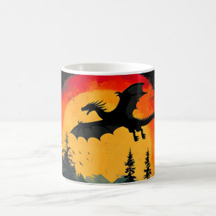 Mug Dragon vintage de forêt de coucher de soleil