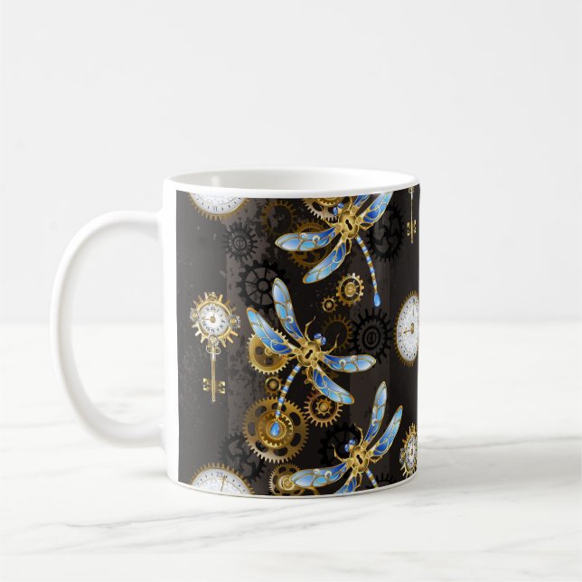 Mug Dragonflies de Steampunk sur arrière - plan rayé b (Gauche)