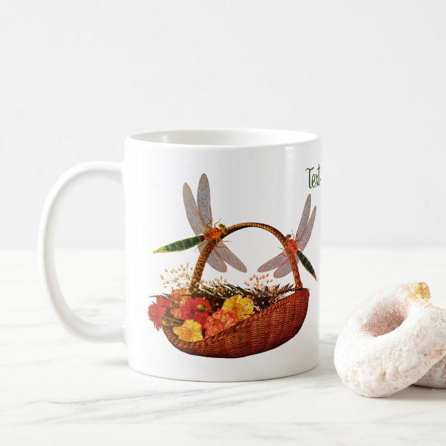 Mug Dragonflies Sur Le Panier De Fleurs Personnalisé (Avec donut)