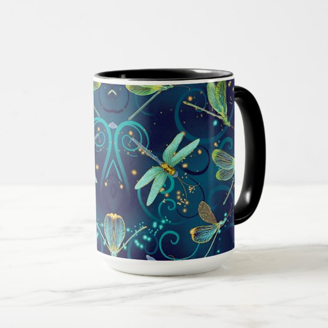 Mug Dragonflies Turquoise Combo de 15 oz (Devant droit)