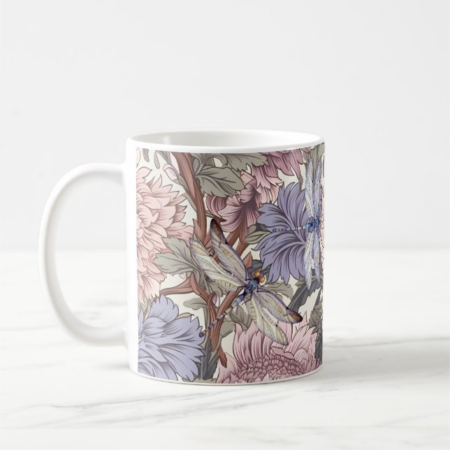 Mug Dragonfly Peony Pink Light Purple French Floral (Gauche)