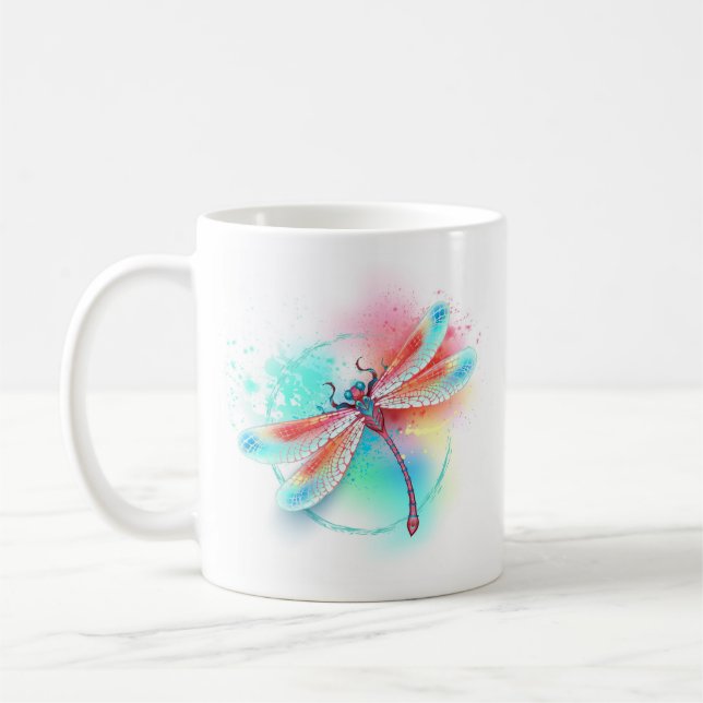 Mug Dragonfly rouge sur l'arrière - plan aquarelle (Gauche)