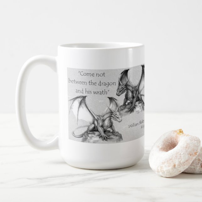 Mug Dragons avec King Lear citation gris, noir, blanc  (Avec donut)