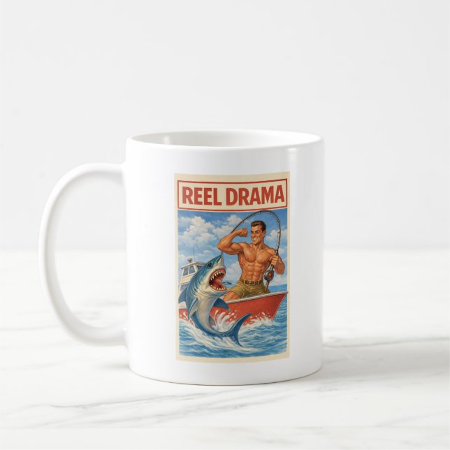 Mug Drame de pêcheur de requin | Pêche rétro drôle (Gauche)