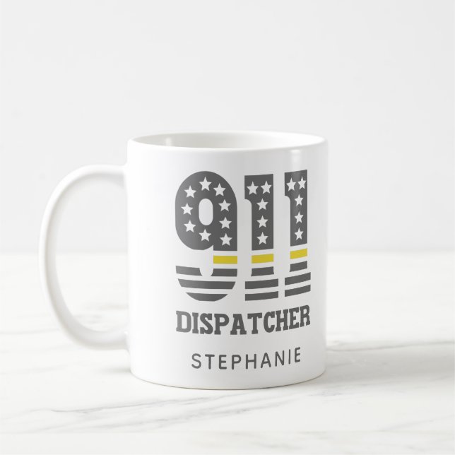 Mug Drapeau 911 personnalisé Dispatcher USA Ligne jaun (Gauche)
