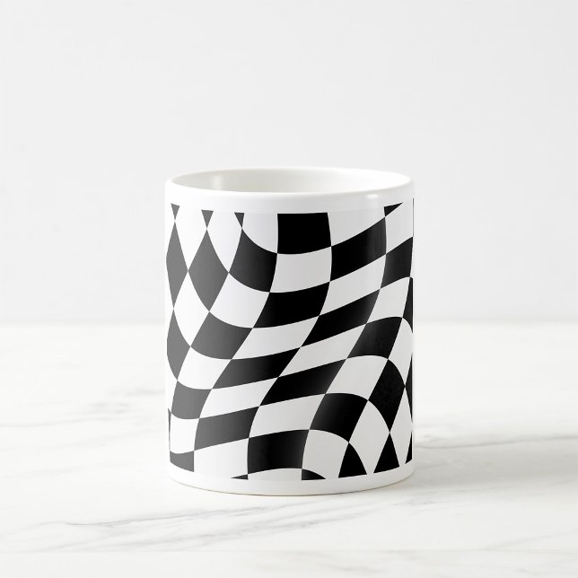 Mug Drapeau à carreaux noir et blanc ondulé de course (Créateur téléchargé)