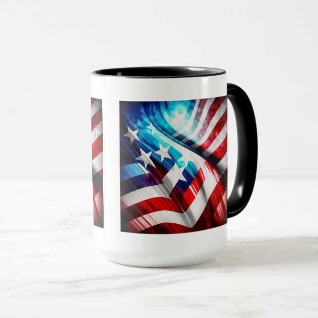 Mug Drapeau Abstrait américain classique Mug, 15 oz de (Devant droit)