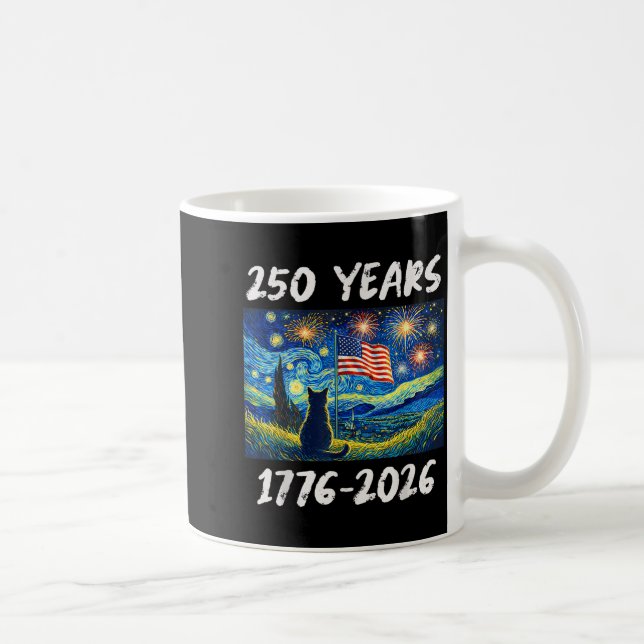 Mug Drapeau américain 250 ans 1776-2026 Chat Nuit étoi (Droite)
