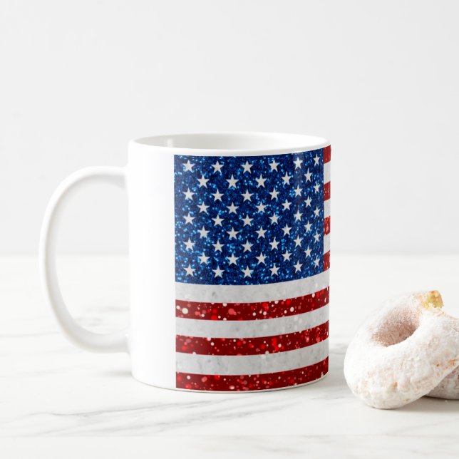 Mug Drapeau américain 4 juillet Parties scintillant (Avec donut)