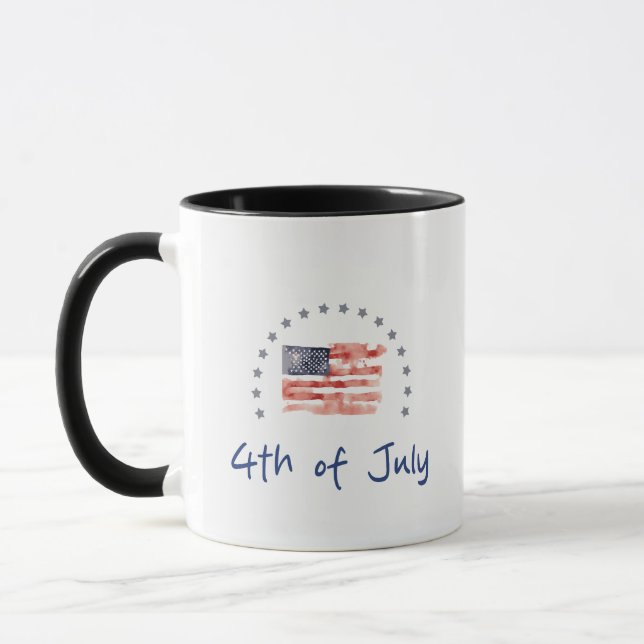 Mug Drapeau américain à l'aquarelle avec étoiles bleue (Gauche)