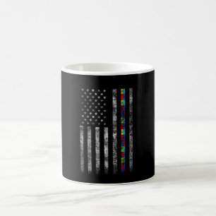 Mug Drapeau Américain Avec Motif De Puzzle Autisme