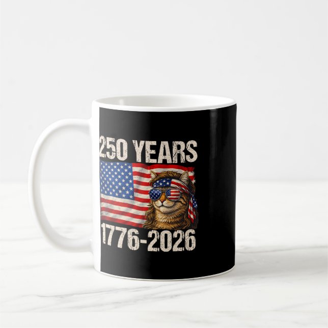 Mug Drapeau américain chat 250 ans 1776-2026 4 juillet (Gauche)