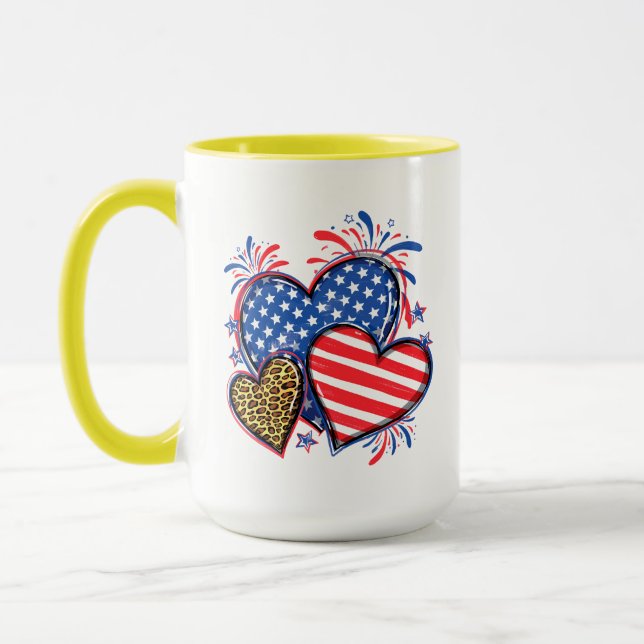 Mug Drapeau Américain Cœur Léopard Sublimation-64210 (Gauche)