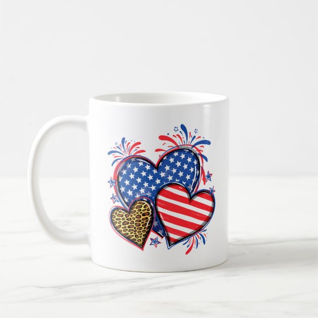 Mug Drapeau Américain Cœur Léopard Sublimation-64210 (Gauche)