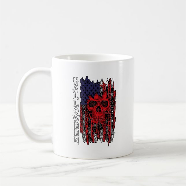 Mug Drapeau américain crâne rouge Halloween Toiles d'a (Gauche)