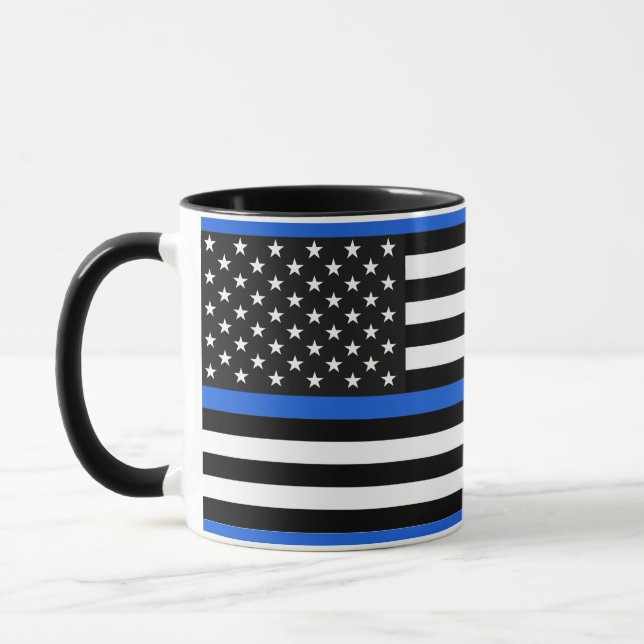 Mug Drapeau américain de la ligne bleue mince (Gauche)