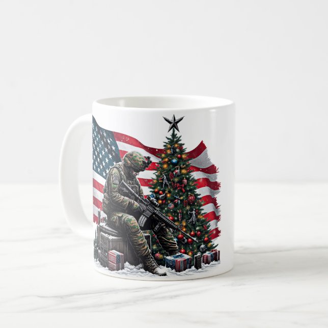 Mug Drapeau américain Drapeau de Noël Art (Devant gauche)