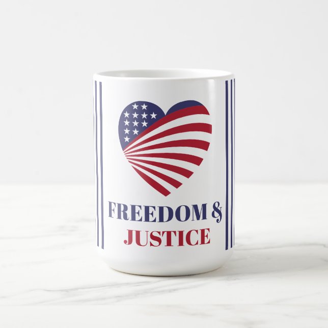 Mug Drapeau américain Liberté & Justice avec Cœur.  (Centre)