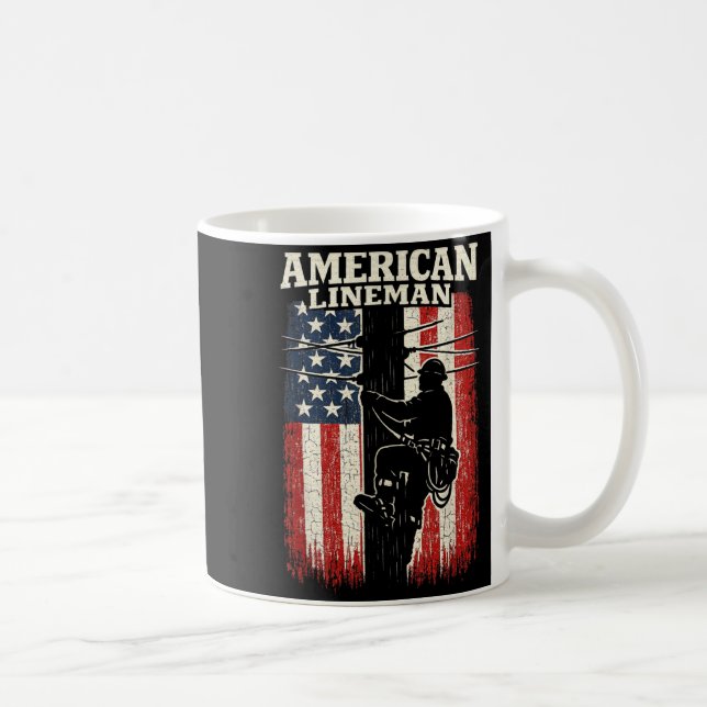 Mug Drapeau Américain Ligne Électricien Fierté Ouvrier (Droite)