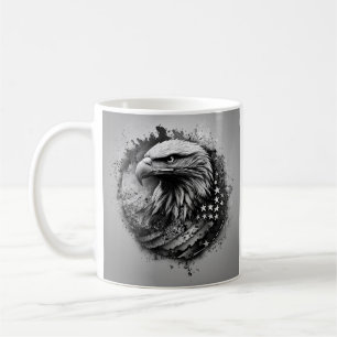Mug Drapeau américain noir et blanc pygargue à tête bl