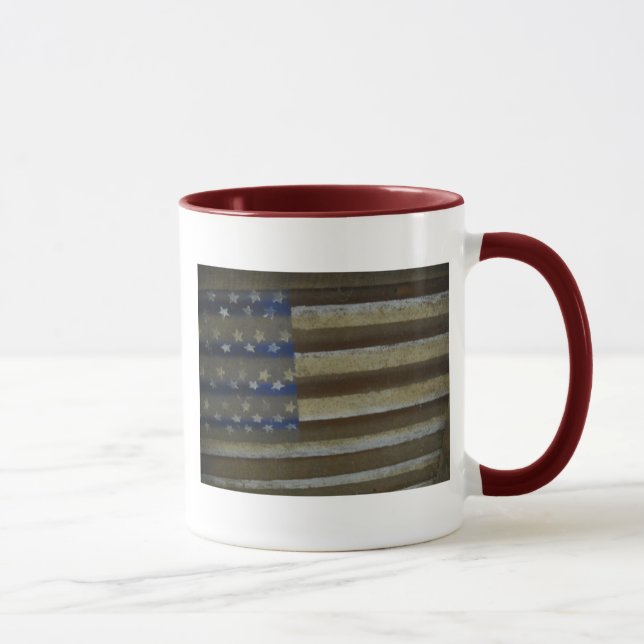 MUG DRAPEAU AMÉRICAIN PEINT SUR L'ÉTAIN ROUILLÉ (Droite)