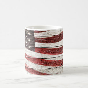 Mug Drapeau américain peint sur texture de bois rustiq