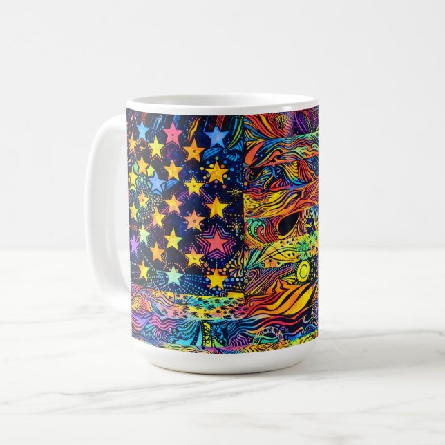 Mug Drapeau américain rétro des années 60 Art psychédé (Devant gauche)